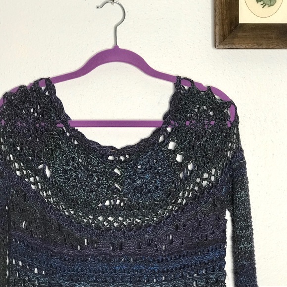 Free People Blue Knit Tunic Top M - Picture 4 of 5